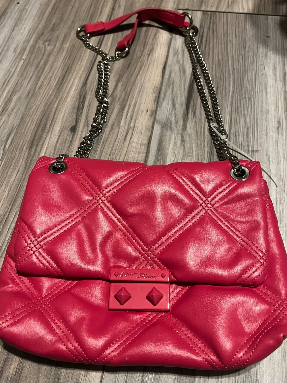 Betsey Johnson Quilted Hot Pink Chain-Strap Shoulder Bag